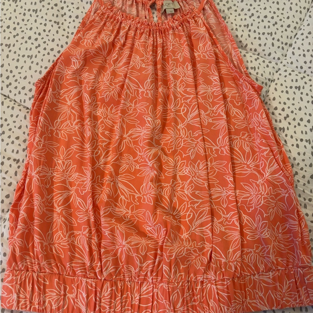 LOFT Coral and White Floral Top